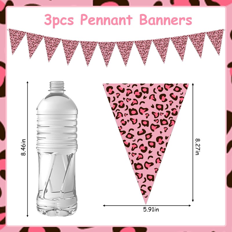JOYMEMO 3 Pieces Cheetah Pennant Banners - Pre-Strung Leopard Triangle