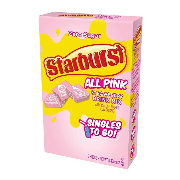 Starburst Singles To Go Powdered Drink Mix, All Pink Strawberry, 12 Boxes with 6 Packets Each - 72 Total Servings, Sugar-Free Drink Powder, Just Add Water, 0.87 Pound (Pack of 12)