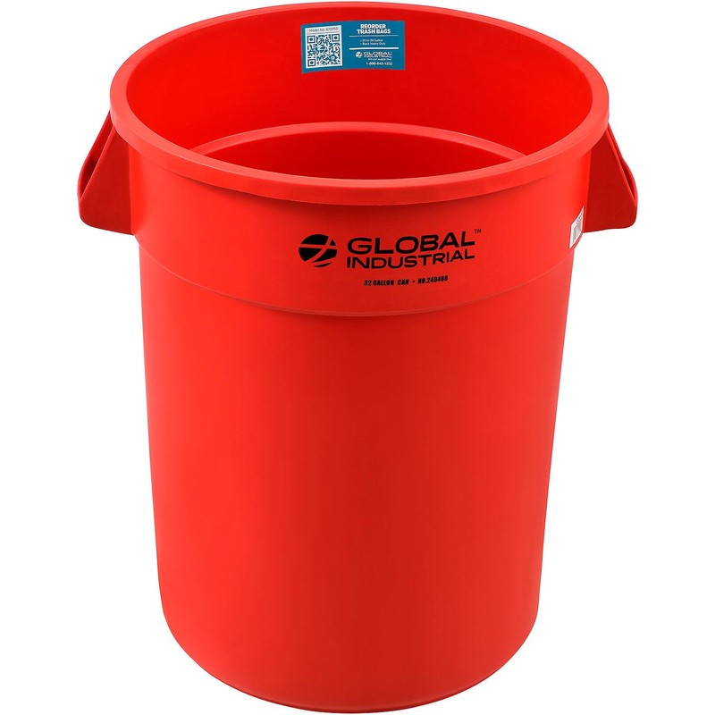Global Industrial Commercial Round Trash Can, 32 Gallon Capacity, Plastic