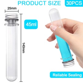 LOSYHU 30 PCS Test Tubes 45ml Plastic Test Tubes with Screw Caps Transparent Container Tubes Plastic Sample Storage Tube for Candy Storage, Scientific Party, Liquids, Bath Salts, Beads & Flowers