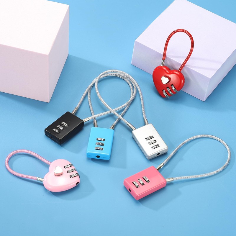 PATIKIL 3 Digit Cable Combination Lock, 3 Pcs Heart Shape
