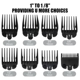 JRSHOME New 8 Sizes Coded Cutting Guides -1/8" to 1", Replacement Guards Set for All Full-Size W*ahl Clippers/Trimmers(Black)