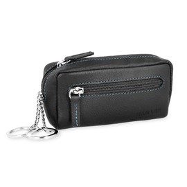 MANAGE XXL Leather Key Bag with Coin Compartment for Men and Women - Genuine Leather Key Case - Large Choice of Colours, blue/black