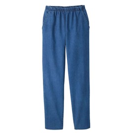 EOM Women's Pants with Elastic Waist - Pull On Jeans with Side Pockets - Machine Washable Soft and Comfy High Rise Elastic Pants for Women (Indigo, S)