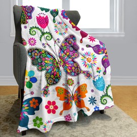 YISUMEI Blanket 150 x 200 cm Cuddly Blankets Soft Flannel Soft Fleece Blanket Bed Throw Colourful Butterfly
