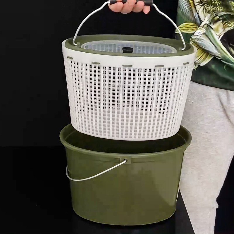 2-in-1 Fishing Bucket Double-Deck Fish Box Detachable Fish Strainer Colander