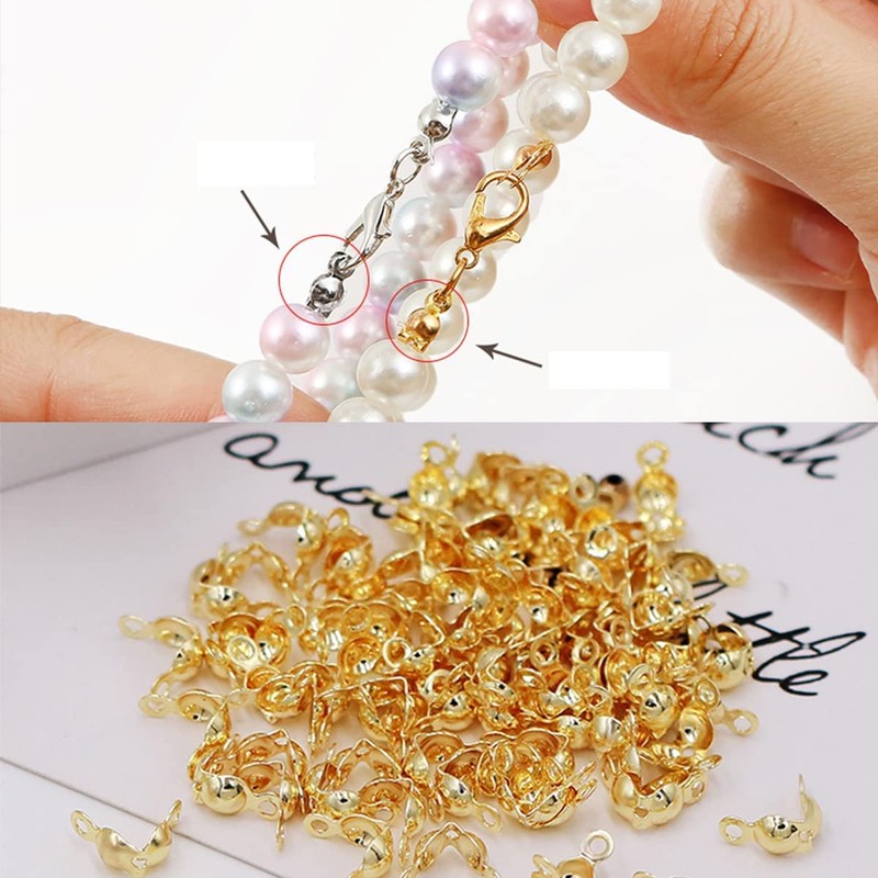 1500 Pieces Beads Tips Knot Covers Clamshell Crimp Tips Beads