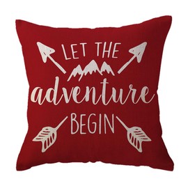 ULOVE LOVE YOURSELF Adventure Arrow Throw Pillow Covers Mountain Forest Pillowcases 18 x 18 Inch Let The Adventure Begin Decorative Cushion Covers for Cabin/Camper (Red)