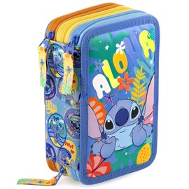 Clondo Triple Filled Pencil Case 44 School Supplies 3 Zip 20cm, Stitch 24, Pencil case