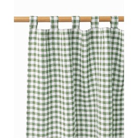 Magic Linen - Forest Green Gingham Tab Top Linen Curtain Panel 53x108 in Size, Boho Bedroom Curtains, Soft Linen Semi Sheer Curtains, 100% Flax Linen Curtains for Living Room