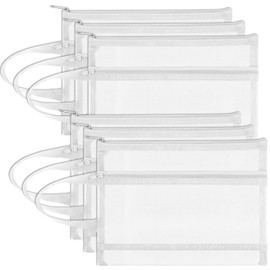 Fassave 6 Pack Mesh Zipper Pouch Bags, Double Layer Nylon Pouch with Handle for Office Travel Organization (White, A4)