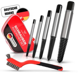 HELDENKRAFT® Screw Extractor Set [5 Sizes Including Accessories] - Durable Steel Left Extractor for Removing Damaged Screws - with Storage Box & Steel Brush