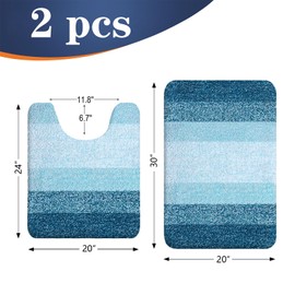 OLANLY Bathroom Rug Set 2 Piece, Soft Absorbent Microfiber Bath Mats and U-Shaped Contour Toilet Rug, Non-Slip, Machine Wash Dry, Plush Shaggy Bath Mats for Bathroom (30"x20"+24"x20", Peacock Blue)