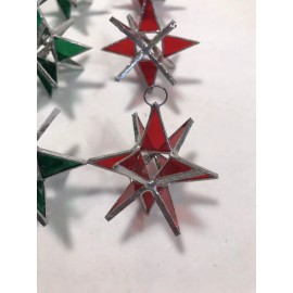Handmade 20 Handmade Stained Glass CHRISTMAS Stars  RED - GREEN