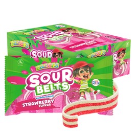 Zazer's Sour Belts Candy – Individually Wrapped Candy for Freshness – Strawberry Flavor – Low Fat, Low Sodium Sweets – Kosher Candies – Best Gift For Children (Pack of 36, NET WT 32.4 OZ, 900g)