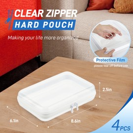 4 PCS Clear Zippered Hard Pouch, Durable, Waterproof Storage Case for Cosmetics, Jewelry, Toys, and Office Supplies, Hard Shell Zipper Case for Home, Travel, and Outdoor Use (8.6x6.1x2.5in, 4 Count)