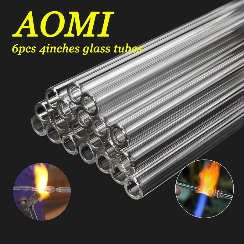 Glass Blowing Tubes, 6pcs 4inch Long Clear Borocilicate Glass Tubes