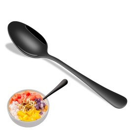 Black Soup Sooon,8 PCs 7.3 Inch Dinner Spoons,PVD Black Stainless Steel Table Spoons,Dishwasher Safe Metal Tablespoon for Home,Party or Restaurant