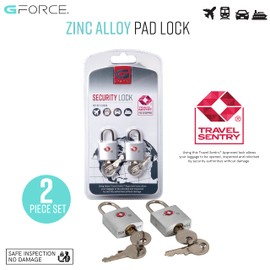 GForce 2 Pack Luggage Locks | TSA Approved Airport Inspection | 2 Keys Per Lock | Travel | Secure Zinc Alloy Body | Padlock | Suitcase | Backpack | Silver