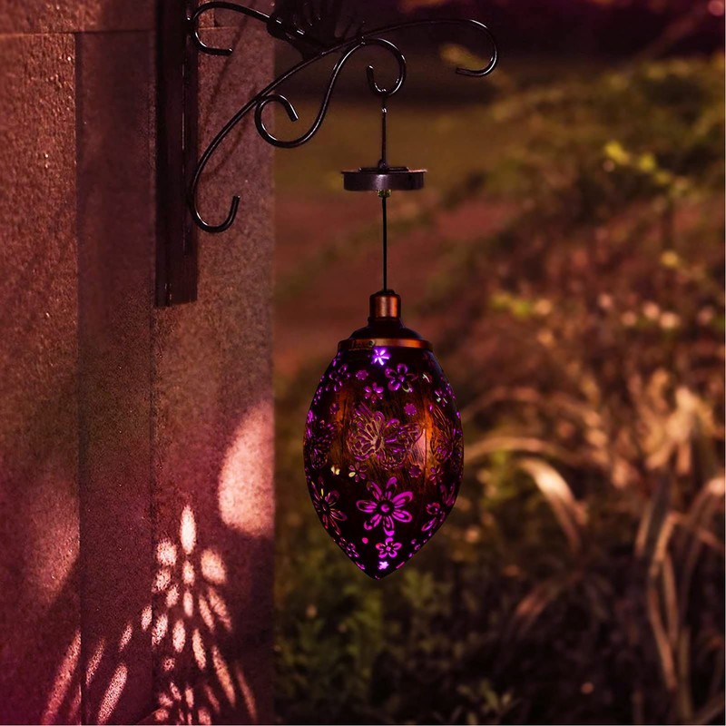 Iron Hollow Water Drop Lamp Solar LED Lantern Garland Garden
