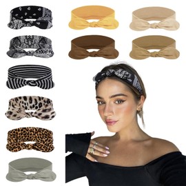 AKTVSHOW 10 Pack Bow Headbands for Women, Rabbit Ear Boho Headband for Girls Cute Hair Accessories