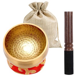 Tibetan Singing Bowl, Small, 8 cm Singing Bowl Set with Beater, Singing Bowl Cushion and Gift Box, Hand Hammered in Nepal Singing Bowl for Meditation, Yoga, Chakra, Meditation Accessories