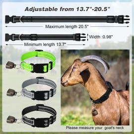 GINDOOR 3 Pack Reflective Goat Collars with Bells, Cow Horse Sheep Grazing Copper Bells and Adjustable Nylon Collar Set Pet Anti-Lost Loud Bronze Bell for Small Farm Animal Goat Sheep Cow Accessories
