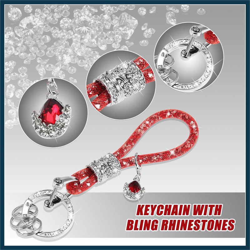 TUCKBOLD Car Keychain Key Fob Accessories with Bling Rhinestones Red