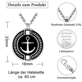 FANCIBAND Father's Day Gift for Dad Necklace Men's Stainless Steel Compass with Anchor, Chains for Men Gifts for Dad for Birthday Father's Day Gift Thanksgiving Christmas, Stainless Steel, No Gemstone