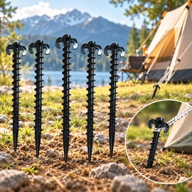 Black Plastic Screw Tent Stakes for Camping – Ground Anchors for Tents, Tarps, and Canopies