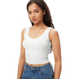 GGOV Sports Crop Tank Tops for Women Cropped Workout Tops V or Scoop Neckline Running Yoga Tanks Cotton Sleeveless Gym Shirts White