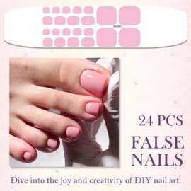 24PCS Summer Glossy Press on Toe Nails, Short Square French Tip Fake Toenails with Accessory Tools, High Gloss ABS Material, Full Cover Nail Kit for Easy Application, Chic Summer Look