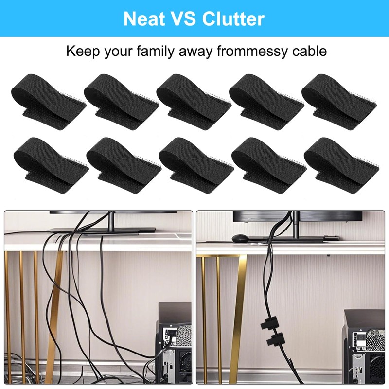 APOMOONS 50 Pcs Under Desk Cable Management, Hook and Loop