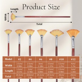 6 PCS Fan Brush for Painting, Fan Brush with Anti-Shedding Bristle Hair and Long Wood Handle, Professional FanBrush for Acrylic, Oil Watercolor Painting