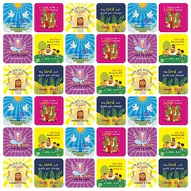 Junkin 480 Pcs Religious Stickers Jesus Loves You Stickers Bulk Christian Decals for Adults Self Adhesive Paper Multi Color Catholic Butterfly Rainbow Dove Heart Fish(Bright Style)