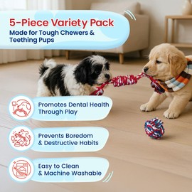 Pacific Pups Products Dog Rope Toys for Medium Dogs & Small Dogs 5 Pack - Puppy Teething Toys and Small Dog Toys - 5 Puppy Chew Toys for Teething
