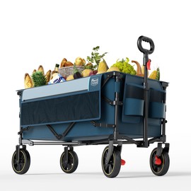 Timber Ridge Collapsible Wagon Cart with Brakes, 200L Large Capacity Compact Portable Easy to Carry Folding Wagon, Utility Grocery Cart for Camping, Gardening, Shopping