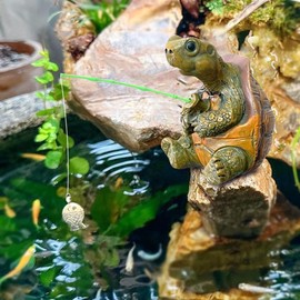 DINSONG Decorative Garden Mini Statue, Mini Pond, Decorative Fishing Figure, Garden Decoration for Outdoor Use, Weatherproof, Garden Decoration Turtle Figures, Turtle Garden Figures, Resin Statue for