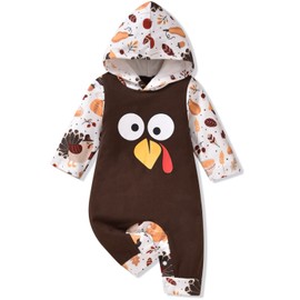 Aalizzwell 6-12 Months Baby Boys Girls Thanksgiving Hooded Romper First Thanksgiving Hoodie Turkey Clothing