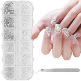 AMANDELIZABE 1 x Nail Art Flat Diamond Nail Art Jewellery White Pearl Nail Semi-Round Beads Nail Art Jewellery