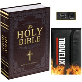 Book Safe with Combination Lock, Hidden Safe (9.5 x 6.2 x 2.2 Inch) with Fireproof Bag, Secret Diversion Safe, Hollow Book Box Hidden Storage, Money Safe Box for Cash (Bible)