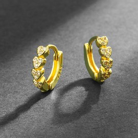 DHZJTSL 14K Gold Plated Heart Earrings for Women, with 925 Sterling Silver Posts 1.4CM Heart Hoop Earrings for Women, Sweet Love Heart Shaped Jewelry