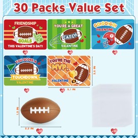 30 Packs Valentine's Day Cards with Footballs Sports Squeeze Balls Stress Relief Fidget Toy for Classroom Exchange, Valentine's Gifts Party Favors for Boys Girls School, Valentine's Prizes for School