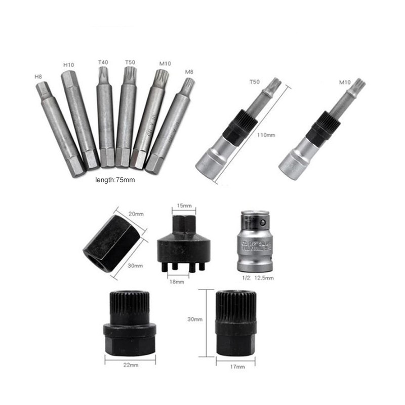 EVTSCAN 13pcs Alternator Freewheel Pulley Removal Tool Kit, Heat-Treated Carbon
