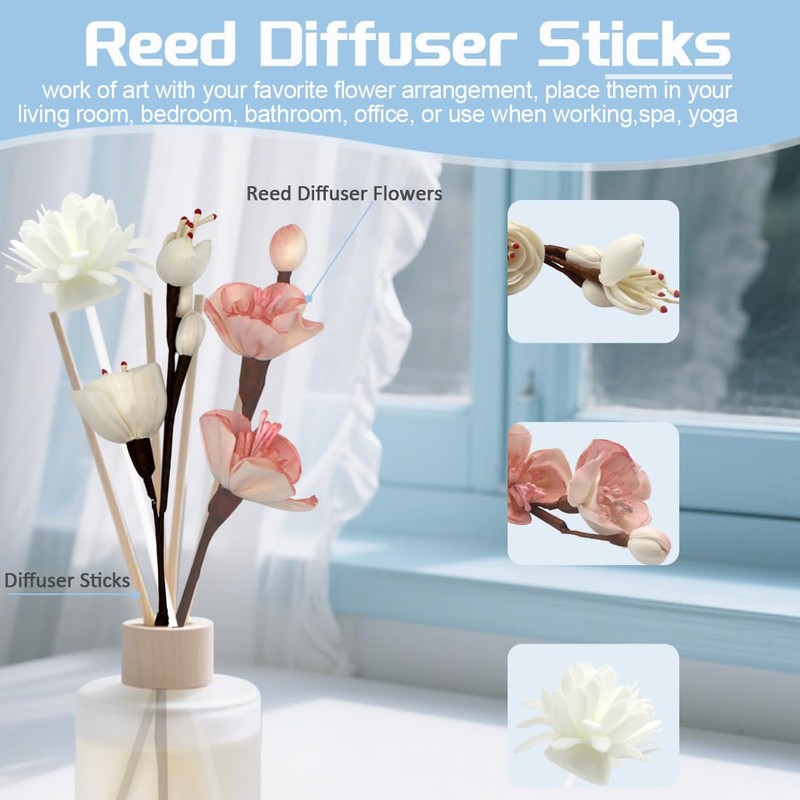10 Pcs Reed Diffuser Sticks, Natural Rattan Hand Made Flower