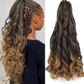 French Curly Braiding Hair Pre Stretched for Goddess Braids 18 Inch 8 Packs Spanish Braiding Hair French Curl Crochet Braids Synthetic Braiding Hair Extensions(18 Inch/Pack of 8, T27)