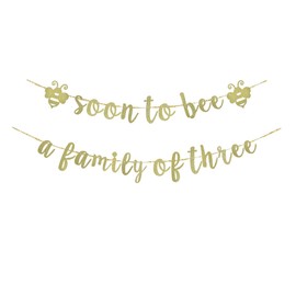 Soon To Bee A Family Of Three Banner, Welcome Baby Party Supplies, Bumble Bee Themed Party Bunting, Baby Shower/Gender Reveal/Mommy To Bee/Daddy To Bee Party Decorating Backdrops Garlands