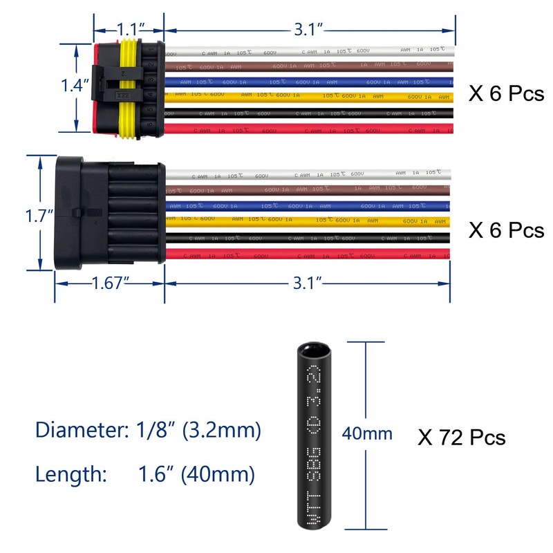 Twippo 6 Kit 16 AWG 6 Pin Connector Car Waterproof