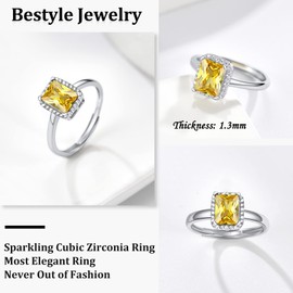 Bestyle S925 Sterling Silver Square Crytsal Rings, Dainty November Critine Crystals Birthstone Rings, Anniversary/Mother’s Day/Birthday Jewelry Gifts for Women Mom/Wife/Sister/Best Friend