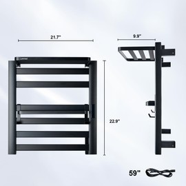 LANMEL 2 in 1 Towel Warmer Rack & Towel Rack Wall, 6 Bars Electric Wall Mounted Heated Towel Racks for Bathroom, 24H Time Setting and Temperature Control Heated Drying Rack